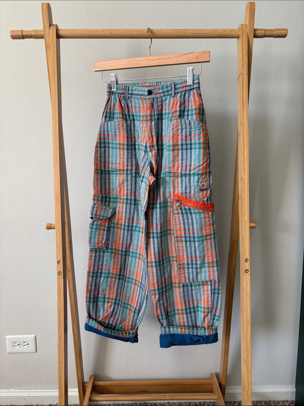 VINTAGE 90’s Cake Walk Kids Plaid Cargo Pants - Blue & Orange